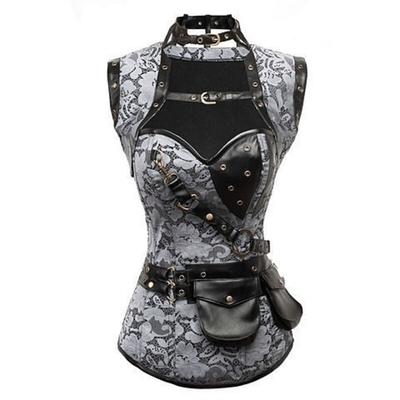 Image for: Steampunk Lace Overlay High Neck Corset