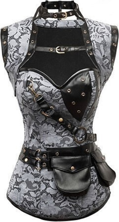 Image for: Steampunk Lace Overlay High Neck Corset