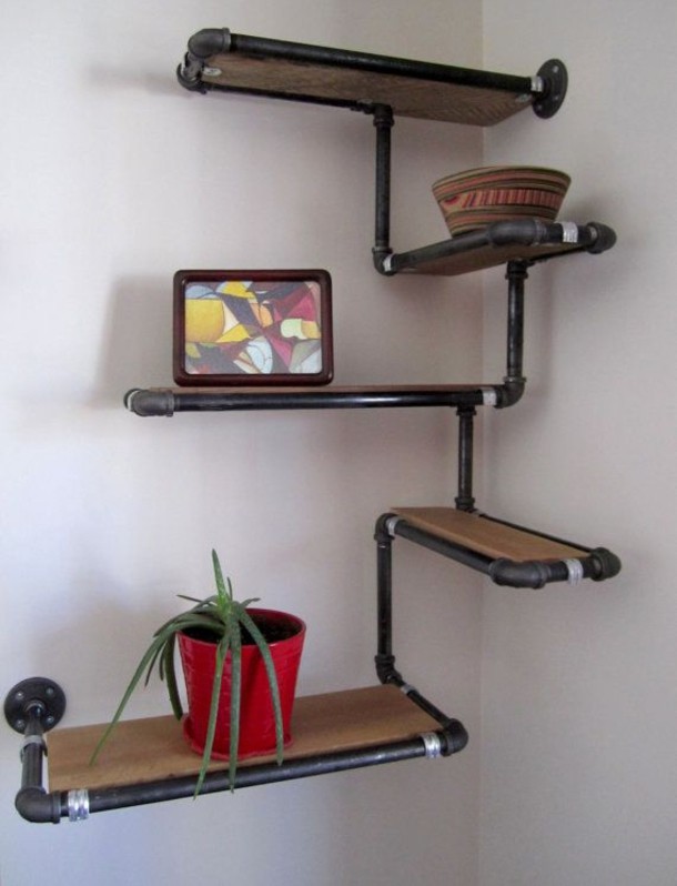 Image for: Pipe Wall Shelf with Reclaimed Wood, Custom Pipe Shelves